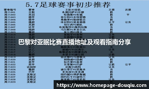 巴黎对亚眠比赛直播地址及观看指南分享